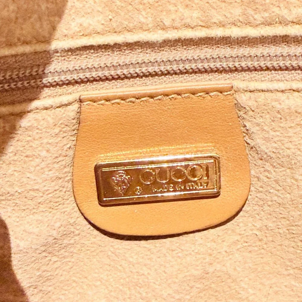 Gucci Women's Crossbody Bag Cream Tan Leather Trim Micro GG Monogram Vintage - Picture 8 of 14